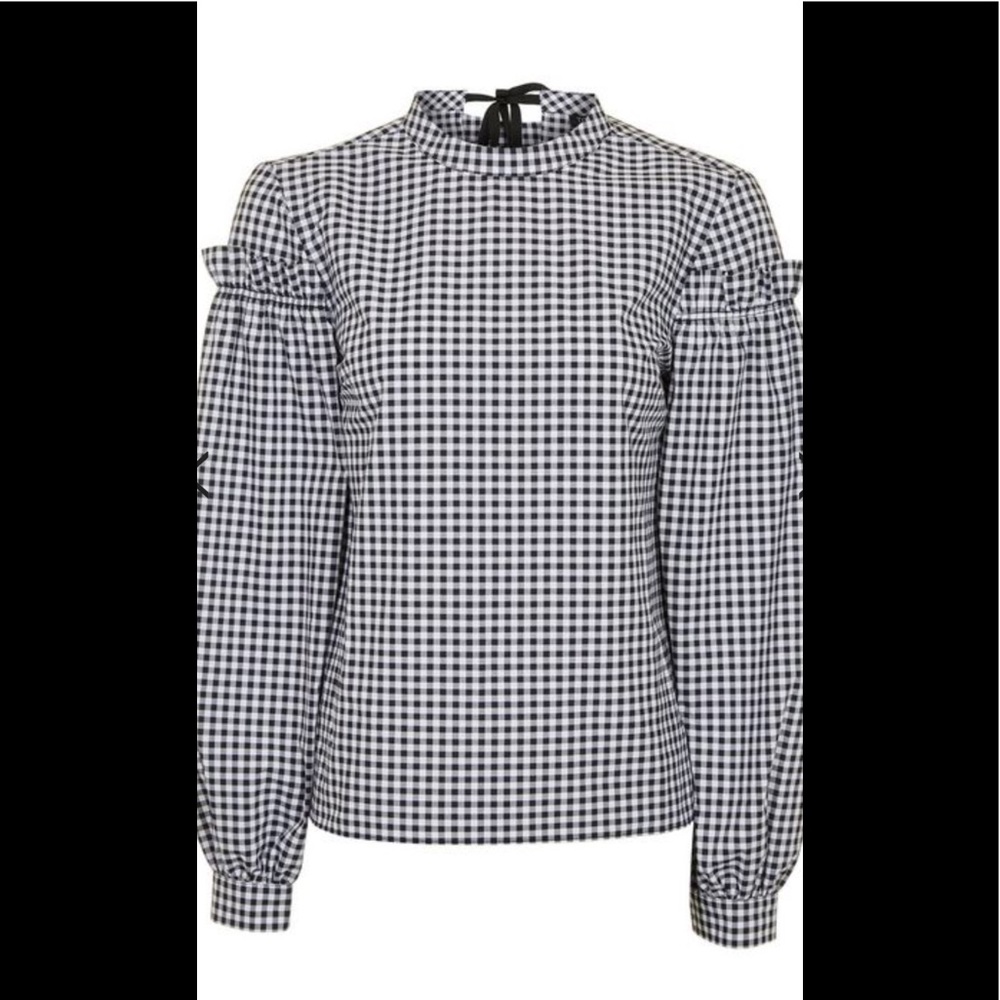NWT Topshop Women's Gingham Mutton Sleeve Blouse